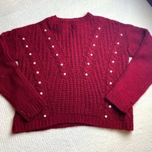 Bongo Red Sweater with Pearl Beads